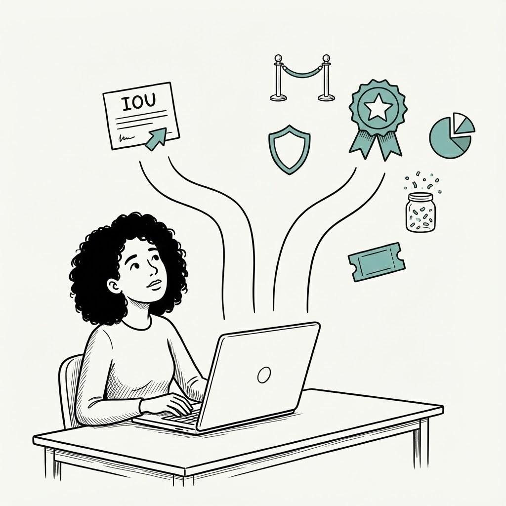 Illustration of a founder considering Series A investment concepts including SAFEs, liquidation preference, anti-dilution, and protective provisions